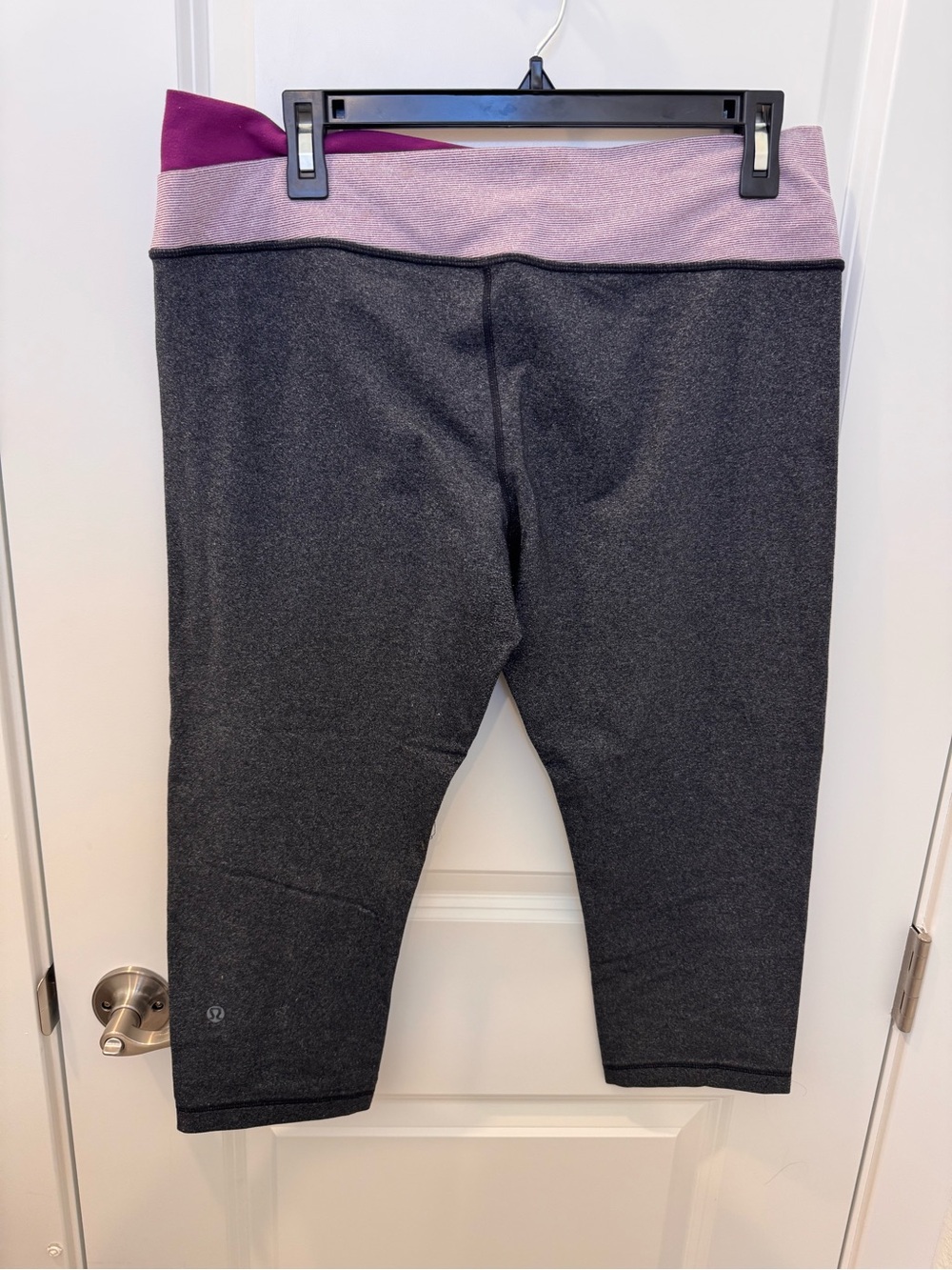 lululemon athletica Charcoal Capri Leggings with Purple Waistband